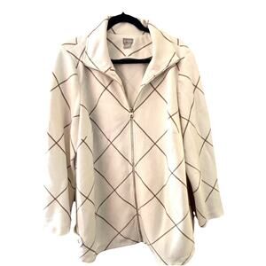 Chicos 3 Cream Window Pane Gold Full Zip Jacket Classic Light Academia Bohemian